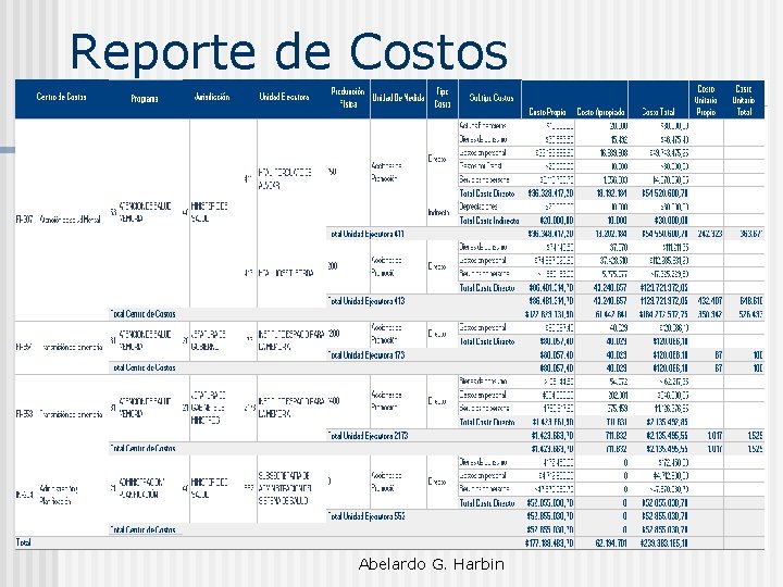 Reporte de Costos Abelardo G. Harbin 