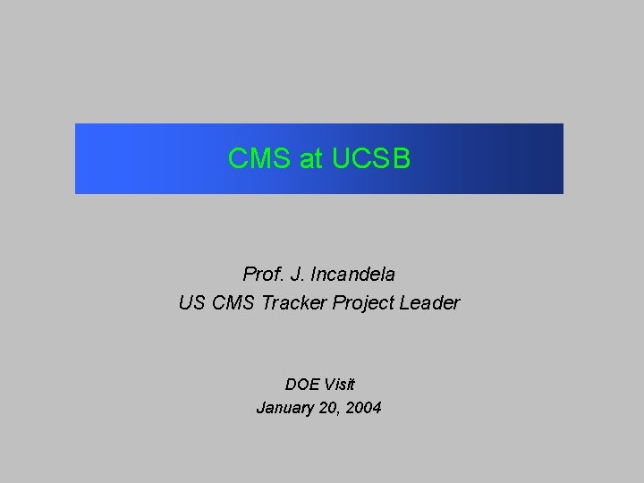 CMS at UCSB Prof. J. Incandela US CMS Tracker Project Leader DOE Visit January