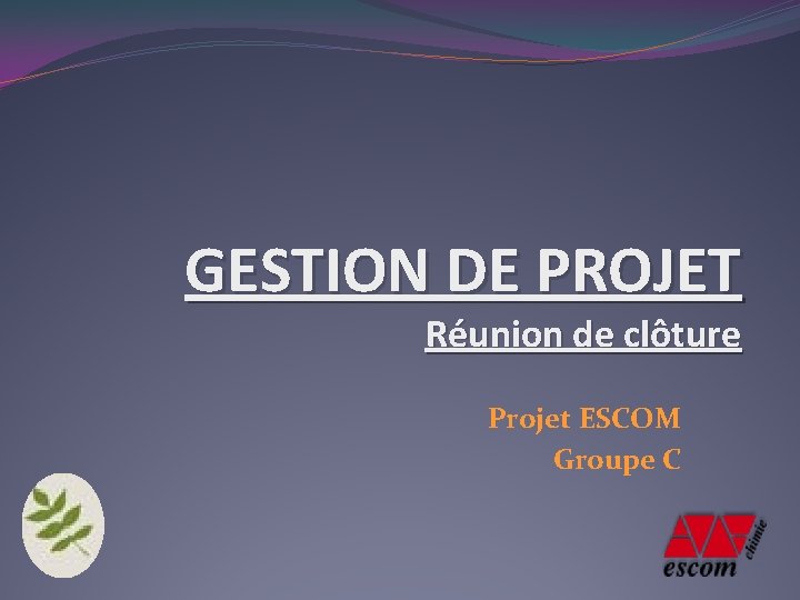 GESTION DE PROJET Réunion de clôture Projet ESCOM Groupe C 