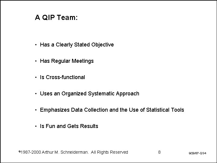 A QIP Team: • Has a Clearly Stated Objective • Has Regular Meetings •