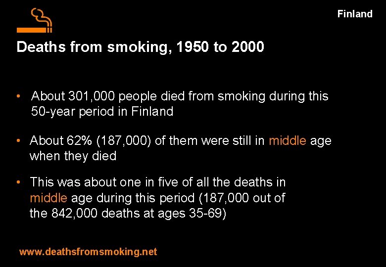Finland Deaths from smoking, 1950 to 2000 • About 301, 000 people died from