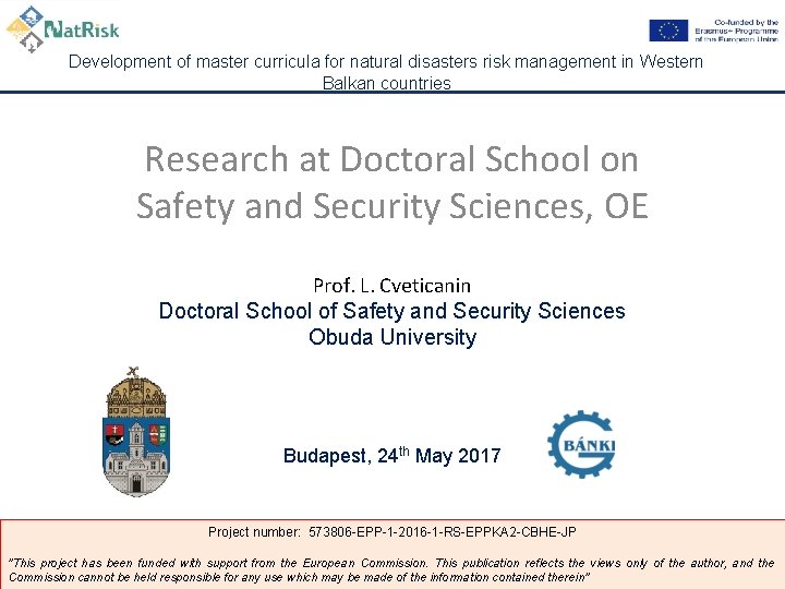 Development of master curricula for natural disasters risk management in Western Balkan countries Research