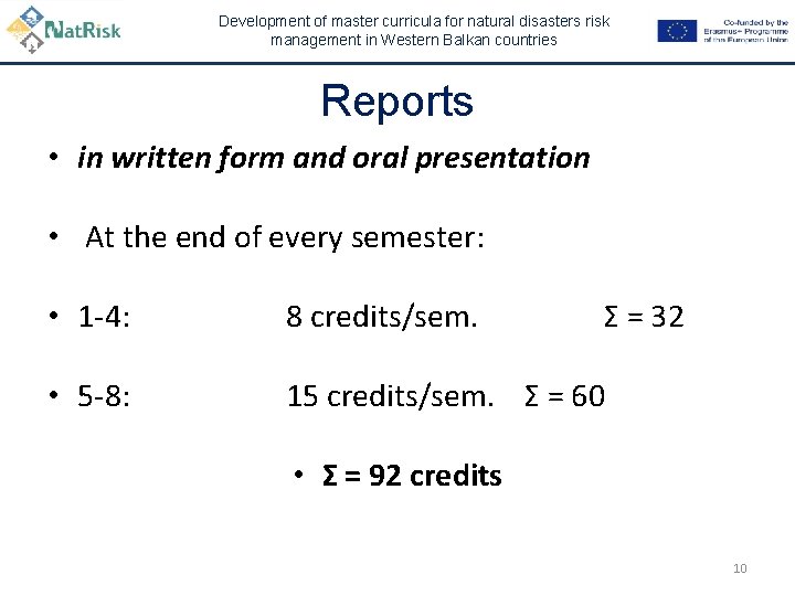 Development of master curricula for natural disasters risk management in Western Balkan countries Reports