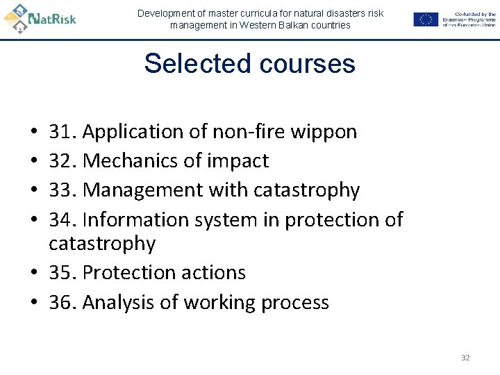 Development of master curricula for natural disasters risk management in Western Balkan countries Selected