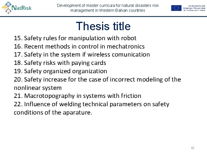 Development of master curricula for natural disasters risk management in Western Balkan countries Thesis