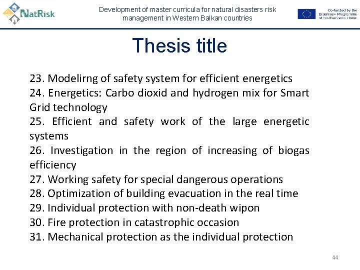 Development of master curricula for natural disasters risk management in Western Balkan countries Thesis