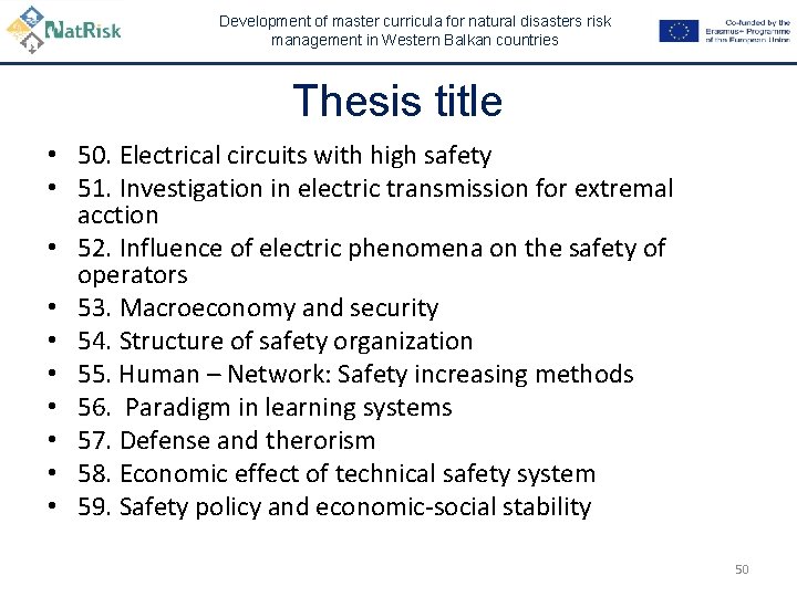 Development of master curricula for natural disasters risk management in Western Balkan countries Thesis