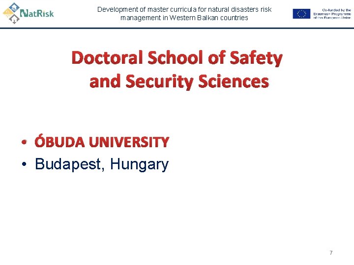 Development of master curricula for natural disasters risk management in Western Balkan countries Doctoral