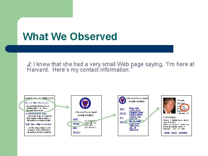 What We Observed J: I knew that she had a very small Web page