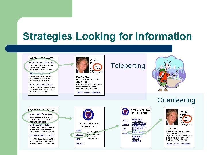 Strategies Looking for Information Teleporting Orienteering 