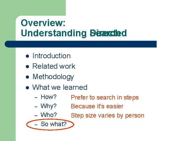 Overview: Understanding Directed Search l l Introduction Related work Methodology What we learned –