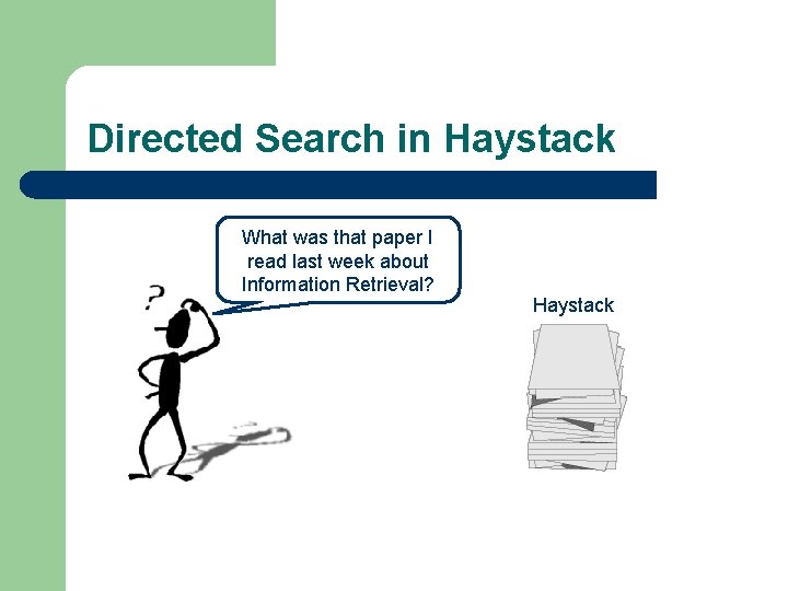 Directed Search in Haystack What was that paper I read last week about Information