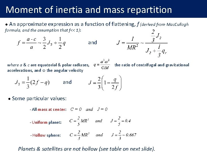 Moment of inertia and mass repartition l An approximate expression as a function of