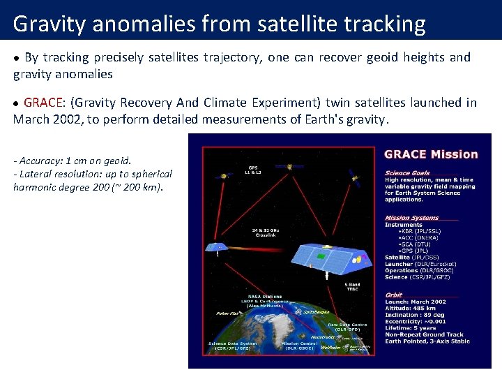 Gravity anomalies from satellite tracking By tracking precisely satellites trajectory, one can recover geoid