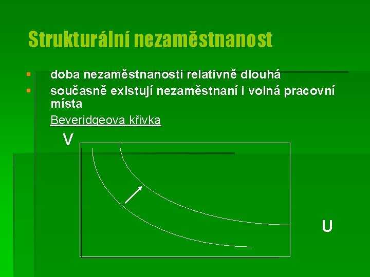 Strukturální nezaměstnanost § § doba nezaměstnanosti relativně dlouhá současně existují nezaměstnaní i volná pracovní