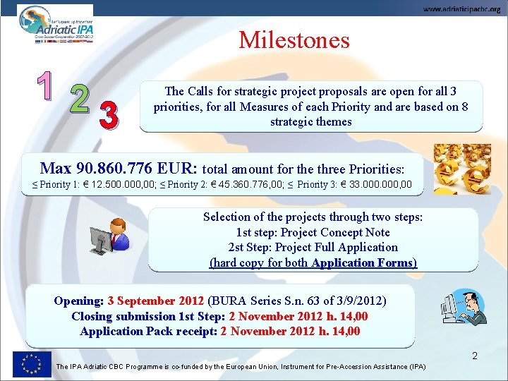 Milestones 12 3 The Calls for strategic project proposals are open for all 3