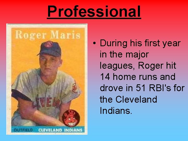 Professional • During his first year in the major leagues, Roger hit 14 home