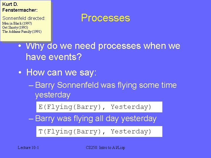 Kurt D. Fenstermacher: Sonnenfeld directed: Men in Black (1997) Get Shorty (1995) The Addams