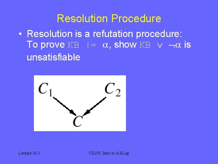 Resolution Procedure • Resolution is a refutation procedure: To prove KB |= , show
