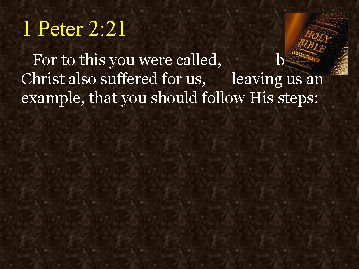 1 Peter 2: 21 For to this you were called, because Christ also suffered