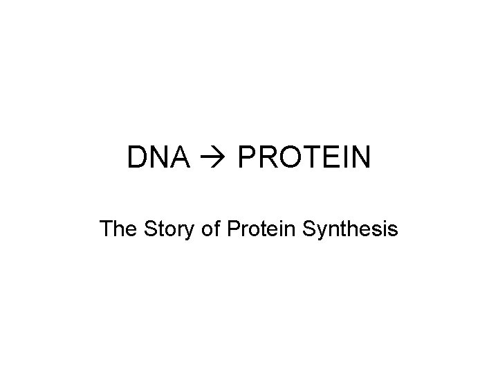DNA PROTEIN The Story of Protein Synthesis 