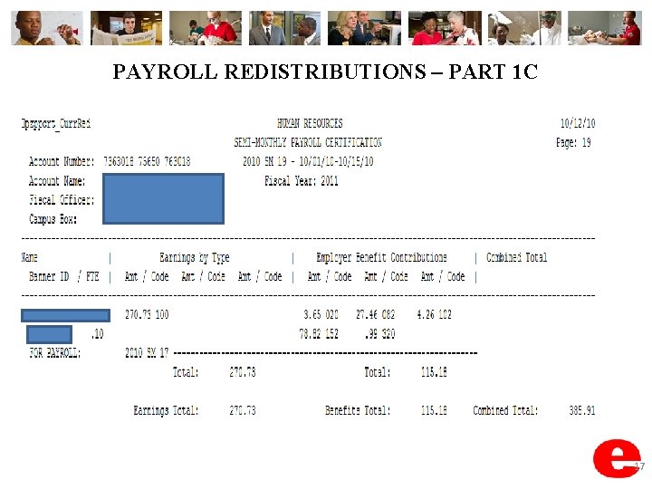 PAYROLL REDISTRIBUTIONS – PART 1 C 17 