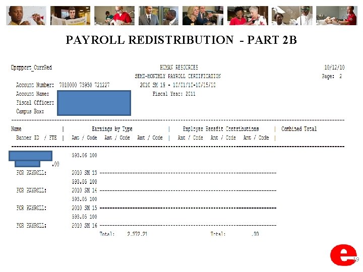 PAYROLL REDISTRIBUTION - PART 2 B 19 