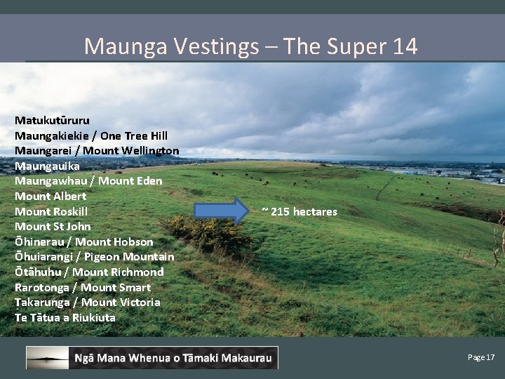 Maunga Vestings – The Super 14 Matukutūruru Maungakiekie / One Tree Hill Maungarei /