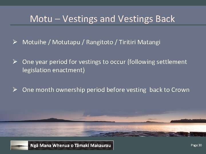 Motu – Vestings and Vestings Back Ø Motuihe / Motutapu / Rangitoto / Tiritiri