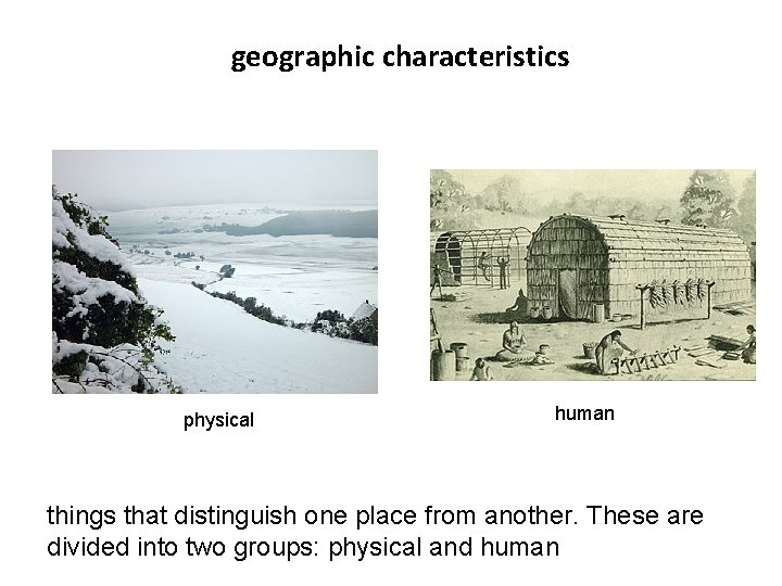 geographic characteristics physical human things that distinguish one place from another. These are divided