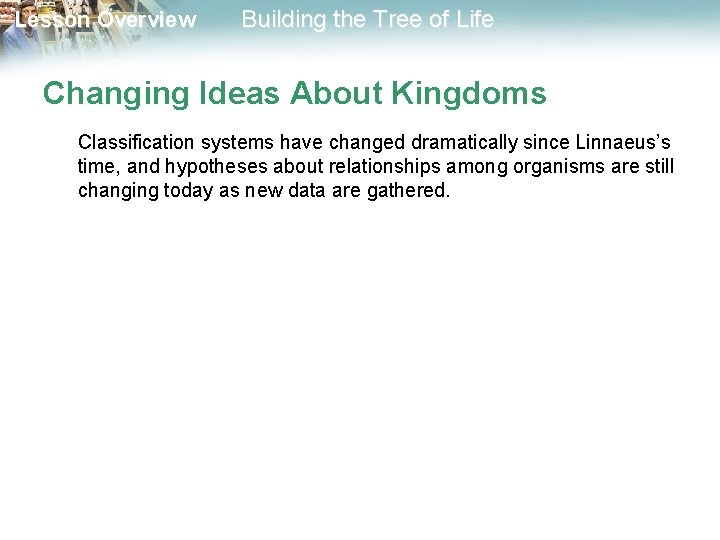 Lesson Overview Building the Tree of Life Changing Ideas About Kingdoms Classification systems have
