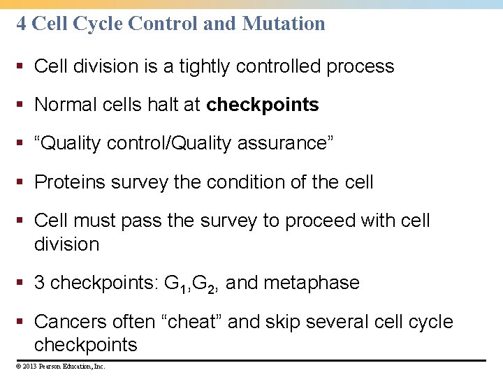 4 Cell Cycle Control and Mutation § Cell division is a tightly controlled process 4 Cell Cycle Control and Mutation § Cell division is a tightly controlled process
