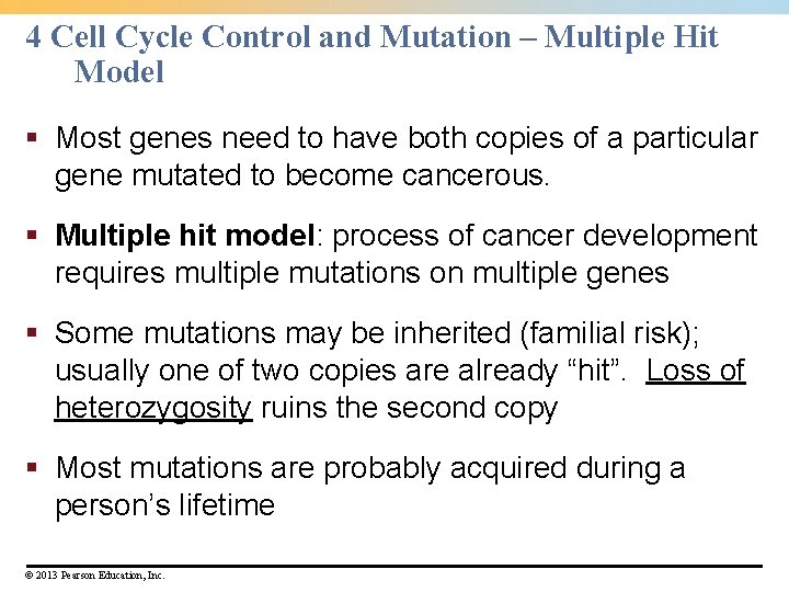 4 Cell Cycle Control and Mutation – Multiple Hit Model § Most genes need 4 Cell Cycle Control and Mutation – Multiple Hit Model § Most genes need
