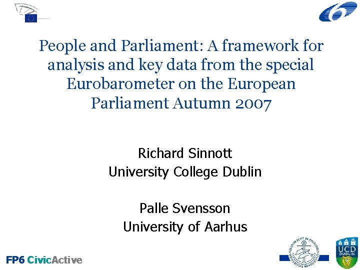 People and Parliament: A framework for analysis and key data from the special Eurobarometer