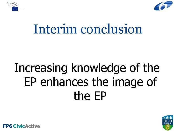 Interim conclusion Increasing knowledge of the EP enhances the image of the EP FP