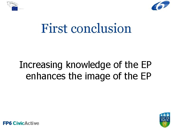 First conclusion Increasing knowledge of the EP enhances the image of the EP FP