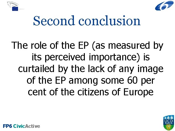 Second conclusion The role of the EP (as measured by its perceived importance) is