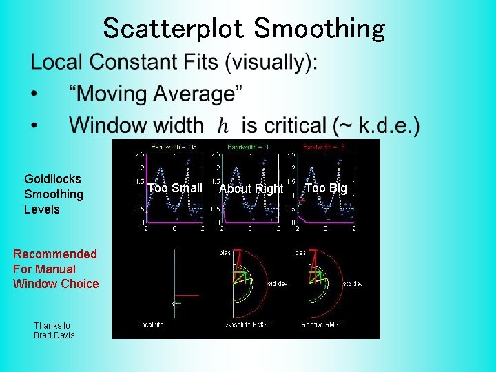 Scatterplot Smoothing • Goldilocks Smoothing Levels Recommended For Manual Window Choice Thanks to Brad