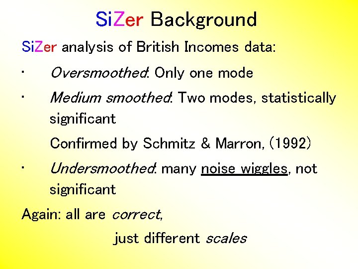 Si. Zer Background Si. Zer analysis of British Incomes data: • • Oversmoothed: Only