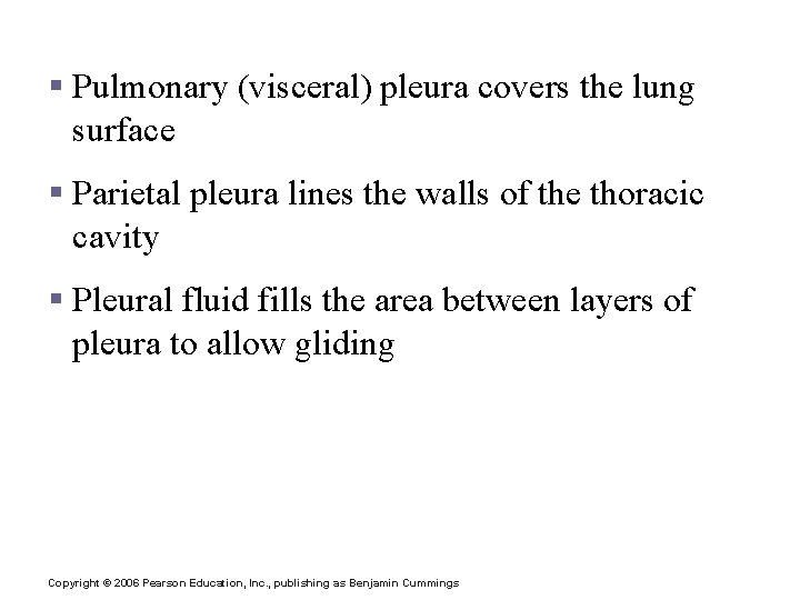 Coverings of the Lungs § Pulmonary (visceral) pleura covers the lung surface § Parietal Coverings of the Lungs § Pulmonary (visceral) pleura covers the lung surface § Parietal