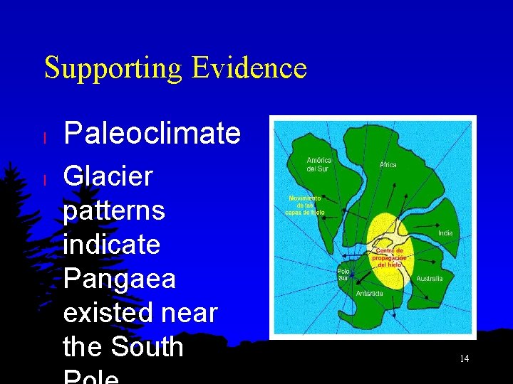Supporting Evidence l l Paleoclimate Glacier patterns indicate Pangaea existed near the South 14