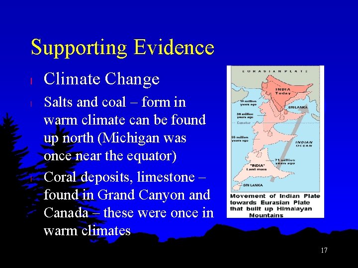 Supporting Evidence l l l Climate Change Salts and coal – form in warm