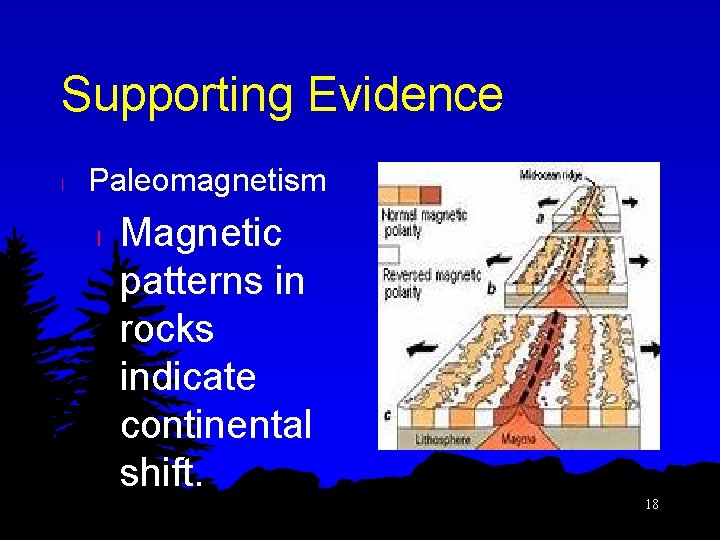 Supporting Evidence l Paleomagnetism l Magnetic patterns in rocks indicate continental shift. 18 