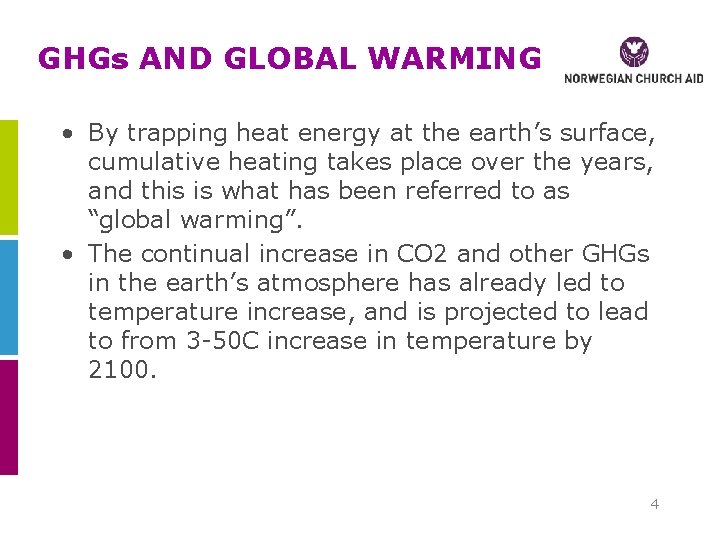 GHGs AND GLOBAL WARMING • By trapping heat energy at the earth’s surface, cumulative