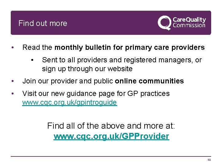 Find out more • Read the monthly bulletin for primary care providers • Sent