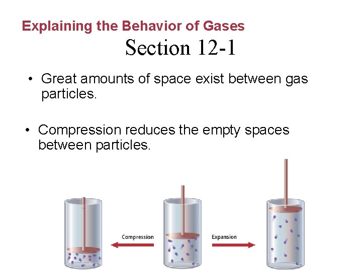 Explaining the Behavior of Gases Section 12 -1 • Great amounts of space exist