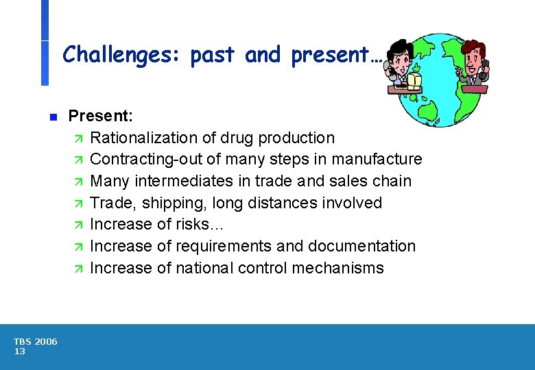 Challenges: past and present… n TBS 2006 13 Present: ä Rationalization of drug production