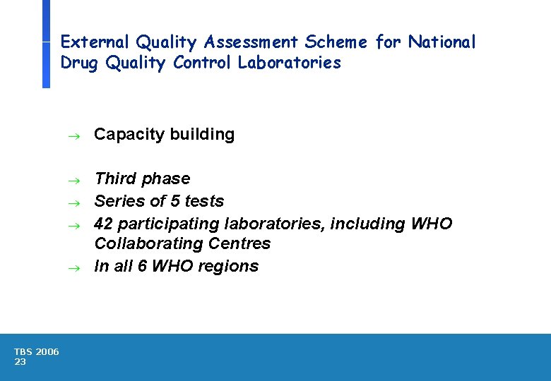 External Quality Assessment Scheme for National Drug Quality Control Laboratories ® Capacity building ®
