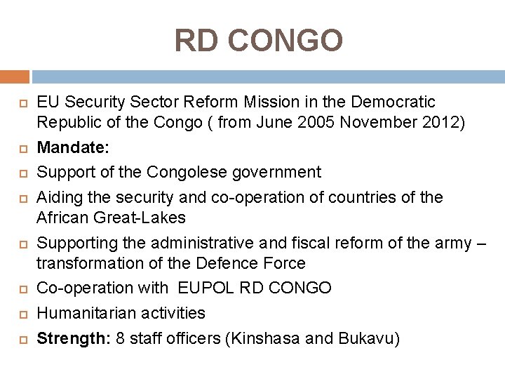 RD CONGO EU Security Sector Reform Mission in the Democratic Republic of the Congo