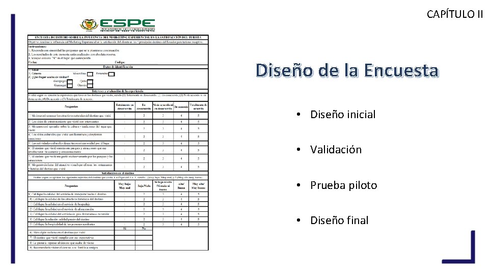 CAPÍTULO II Diseño de la Encuesta • Diseño inicial • Validación • Prueba piloto